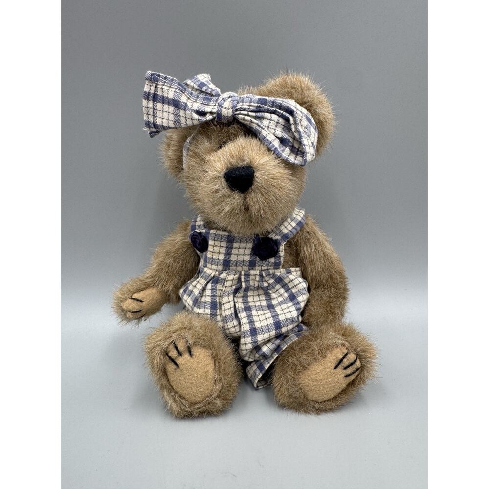 Boyds Bears BROOKE B. BEARSLEY Teddy Bear Plush Plaid Overalls & Bow 9” Vintage